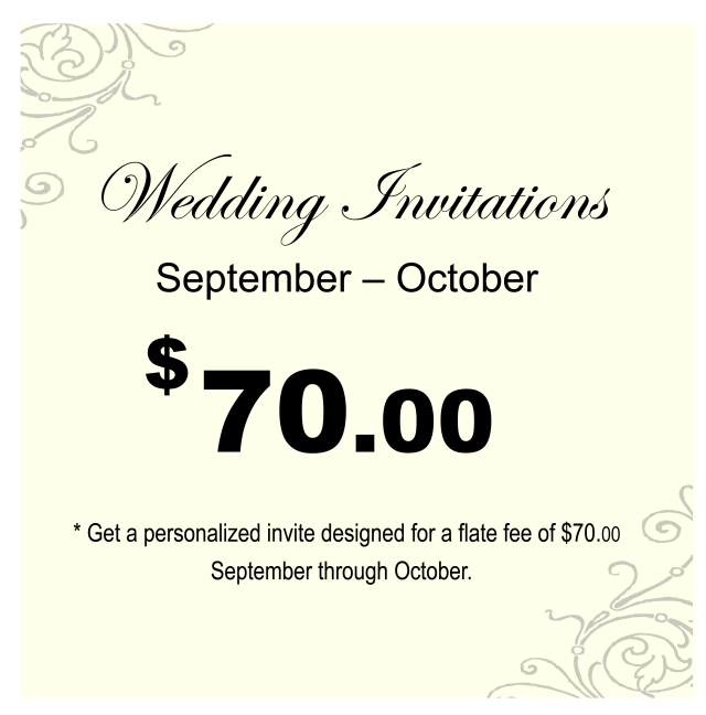 For a limited time get a personalized wedding invite for a flat fee of 70